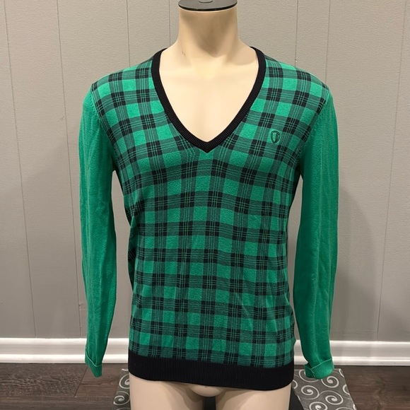 The Original Ben Sherman Men’s Extra Small Plaid V Neck Sweater - Picture 1 of 6